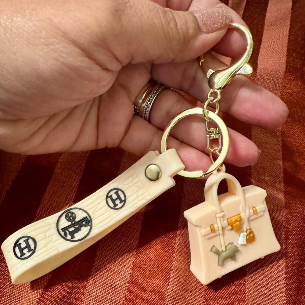 2 way bag charm & keychain with Gold Accents